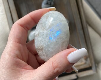 Rainbow Moonstone Palm Stone or Top Polish Point- Goddess Energy- Safety - Hope - Happiness - Fresh Start - Moon and Divine Feminine Energy