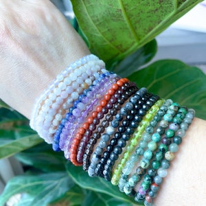 HEALING 4mm Stone Bracelets - Angelite - Green Aventurine - Rose Quartz - Yellow Jade - Lapis - Shungite - Tigers Eye - Super Seven