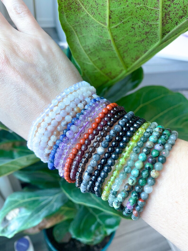 HEALING 4mm Stone Bracelets - Angelite - Green Aventurine - Rose Quartz - Yellow Jade - Lapis - Shungite - Tigers Eye - Super Seven