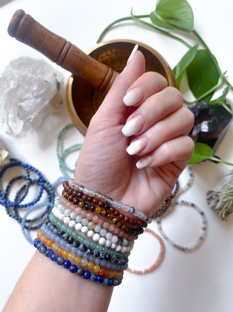 HEALING 4mm Stone Bracelets - Angelite - Green Aventurine - Rose Quartz - Yellow Jade - Lapis - Shungite - Tigers Eye - Super Seven