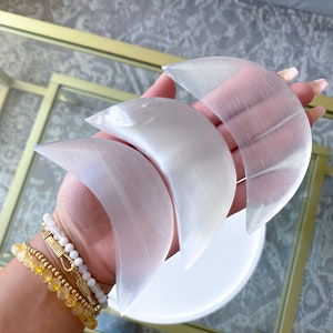 Selenite Puffy MOONS - Healing Crystal - Charging Stone - Meditation - Crystal Charging Station - Tool