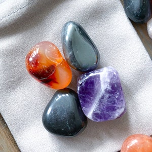 PROTECTION Crystal Set: Hematite, Black Tourmaline, Carnelian, Amethyst - Energy Vampire - Cleanse -Home protection, safe travel