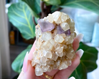 Purple Cubic Fluorite with Calcite - Fluorite Specimen - Balance - Intellect - Protection - Aura Cleanse - Visions