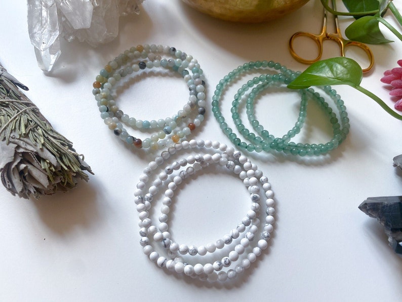 HEALING 4mm Stone Bracelets - Angelite - Green Aventurine - Rose Quartz - Yellow Jade - Lapis - Shungite - Tigers Eye - Super Seven