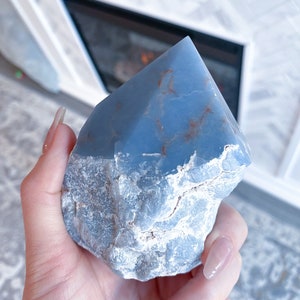 SPIRIT GUIDE Angelite Crystal Top Polish Point - Spiritual Awareness - Communication - Angelite Stone - .5- .75lb large - Angelite Tower
