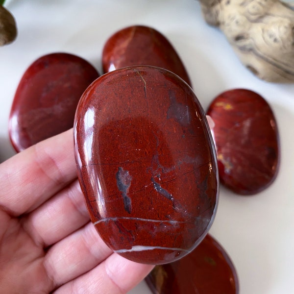 Red Jasper Palm Stone - Grounding - Root Chakra - Thumb Crystal -Endurance - Life Force - Strength - Energy - Focus