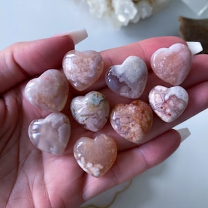 MINI Flower Agate Heart Carving - Cherry Blossom - Cheerful - Happy - Spiritual Growth - New Beginnings