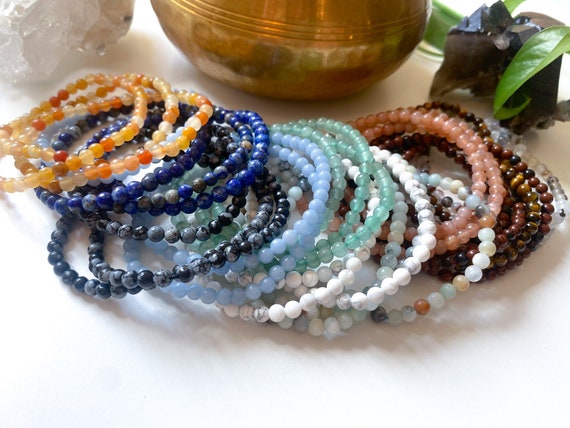 HEALING 4mm Stone Bracelets - Angelite - Green Aventurine - Rose Quartz - Yellow Jade - Lapis - Shungite - Black Tourmaline - Super Seven