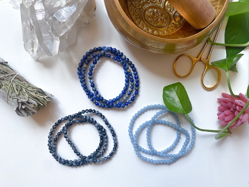 HEALING 4mm Stone Bracelets - Angelite - Green Aventurine - Rose Quartz - Yellow Jade - Lapis - Shungite - Tigers Eye - Super Seven