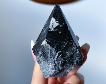 Black Tourmaline Top Polish - Get Exact Crystal Shown - Healing Stone - Protection - Purification - Balance - Grounding - Chipped Tip