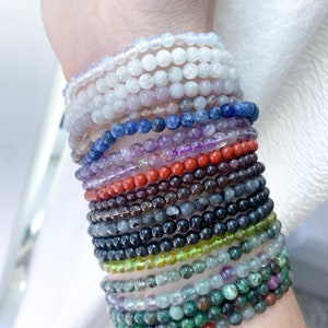 HEALING 4mm Stone Bracelets - Angelite - Green Aventurine - Rose Quartz - Yellow Jade - Lapis - Shungite - Tigers Eye - Super Seven