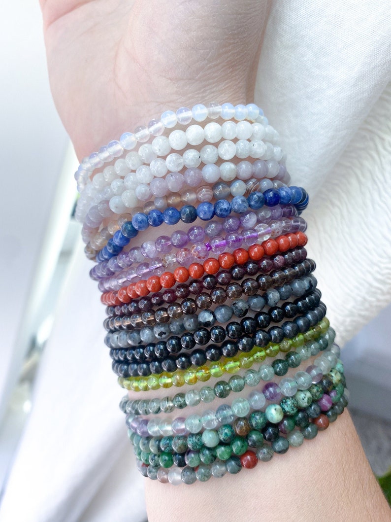 HEALING 4mm Stone Bracelets - Angelite - Green Aventurine - Rose Quartz - Yellow Jade - Lapis - Shungite - Tigers Eye - Super Seven