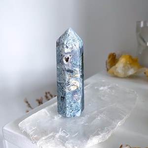 Druzy Green Moss Agate Tower w/ Quartz #4