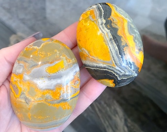 Bumble Bee Jasper Palm Stone - Manifest - Self-Trust Stone - Confidence Crystal - Perseverance - Openness - Creating Change