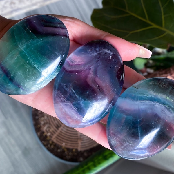 PICK Your Rainbow Fluorite Palm Stone - Imperfect Crystals  - Green Blue Purple - Protection - Aura Cleanse - Communication - Visions