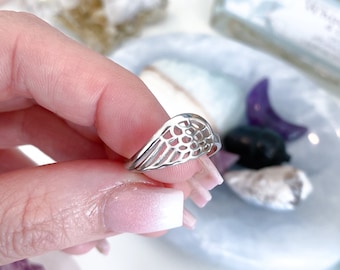 Sterling Silver Angel Wing Ring - Adjustable
