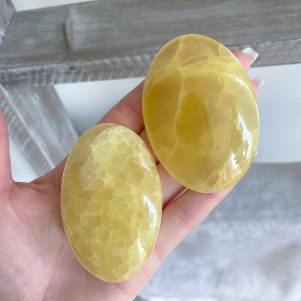 ENERGY Lemon Calcite Palm Stone - Quick Boost - Cleansing - Past Release - Yellow Calcite - Yellow Stone - Yellow Crystal