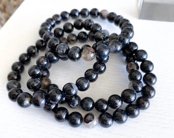 Shiny Black Tourmaline with Quartz Inclusions 8mm Bracelet