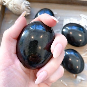 POTENT Black Tourmaline Palm Stone - Healing Stone - Energetic Protection - Purification - Balance - Grounding Crystal