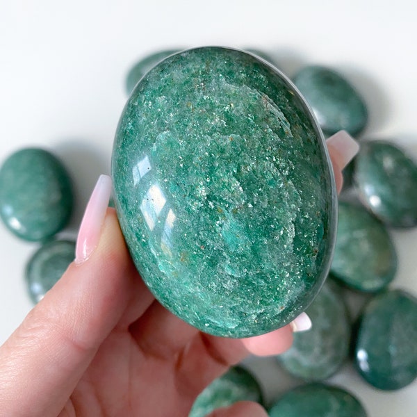 ABUNDANCE Mica-Rich Green Aventurine Palm Stone - Health - Achievement - Success - Money - Heart Chakra - Prosperity - Happy