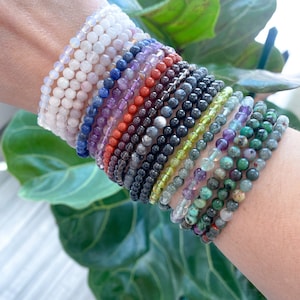 HEALING 4mm Stone Bracelets - Angelite - Green Aventurine - Rose Quartz - Yellow Jade - Lapis - Shungite - Tigers Eye - Super Seven