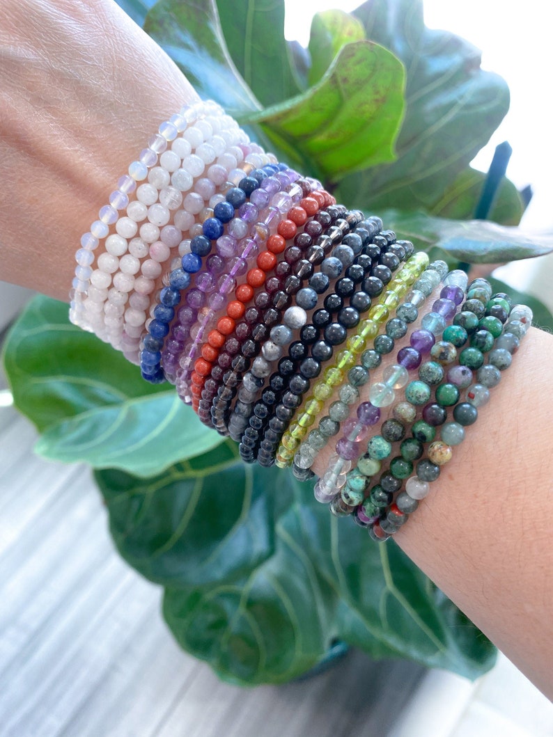 HEALING 4mm Stone Bracelets - Angelite - Green Aventurine - Rose Quartz - Yellow Jade - Lapis - Shungite - Tigers Eye - Super Seven