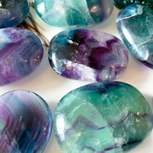 QUALITY Rainbow Fluorite PALM Stone - Concentration Crystal - Balance - Intellect - Protection - Aura Cleanse - Communication - Visions