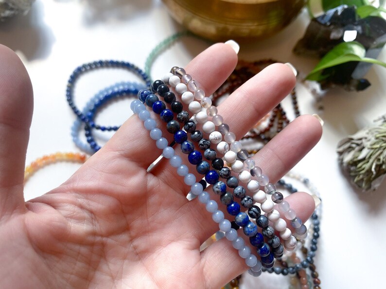 HEALING 4mm Stone Bracelets - Angelite - Green Aventurine - Rose Quartz - Yellow Jade - Lapis - Shungite - Tigers Eye - Super Seven