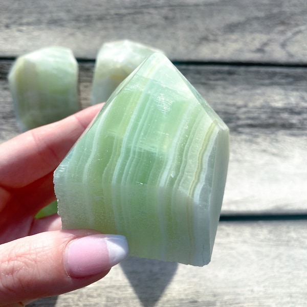 Green Calcite Top Polish Point - Increase Patience - Self Love - Heart Chakra - Green Calcite Point