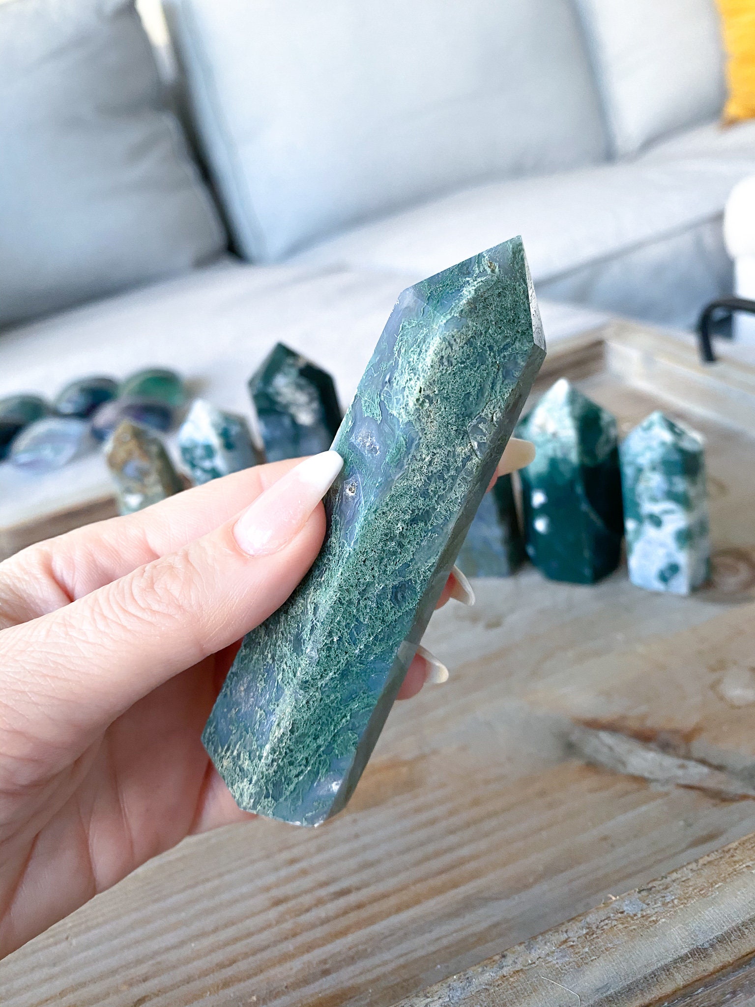 EARTHY Green Moss Agate Tower Point Choose Your Own | Etsy