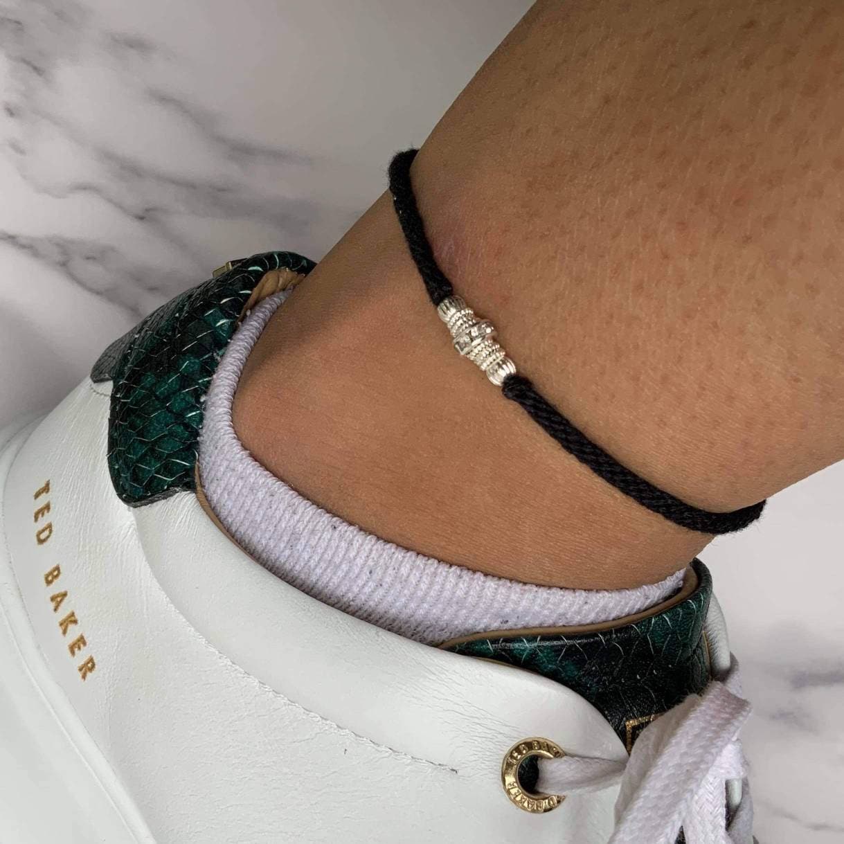 Black thread 2024 silver anklets