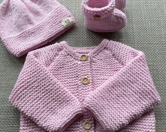 Baby Gift, Baby Shower Gift, Baby Cardigan, Baby Cardigan, hat & booties, Baby hat, Hand Knitted baby clothes, Handmade, Scottish knitting