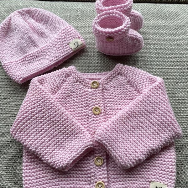 Baby Gift, Baby Shower Gift, Baby Cardigan, Baby Cardigan, hat & booties, Baby hat, Hand Knitted baby clothes, Handmade, Scottish knitting