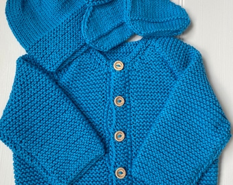 Baby Gift, Baby Shower Gift, Baby Cardigan, Baby Cardigan, hat & booties, Baby hat, Hand Knitted baby clothes, Handmade, Scottish knitting