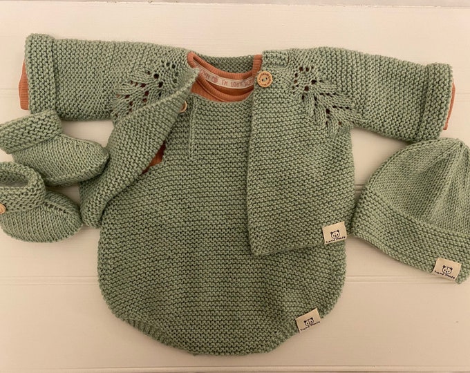 Baby Romper & Cardigan, Baby Gift, Baby Shower Gift, Baby Cardigan, Hand Knitted baby clothes, Handmade, Scottish knitting