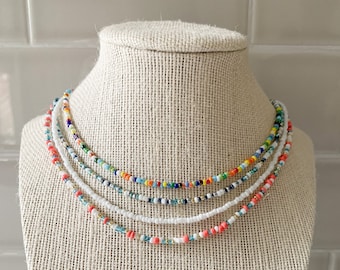 beaded necklaces - beaded choker - multi color beaded choker - summer necklace - layering necklace - white choker - trendy - beaded choker