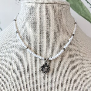 Sunflower Choker/Necklace ll Clasped Choker ll Brass Necklace ll Charm Choker ll Flower Choker/Necklace ll White Charm Choker