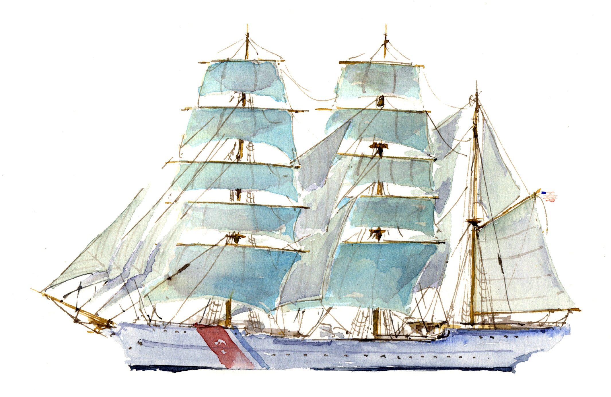 Eagle USA Sail Training Ship Print by Daniel Salaverria 16x11 Etsy
