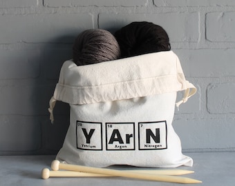 YARN Table of Elements Themed Cotton Drawstring Knitting Project Bag, Yarn Bag | Gift for Knitter | Made in Canada, FREE Shipping in Canada