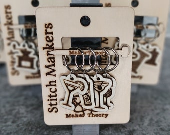 Stitch Markers | Cocktail Themed 4 Pack | Laser Printed Wood for your Knitting or Crochet Project | Made in Canada
