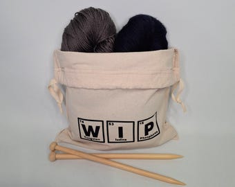 WIP Table of Elements Themed Cotton Drawstring Knitting Project Bag, Yarn Bag | Gift for Knitter | Made in Canada, FREE Shipping in Canada