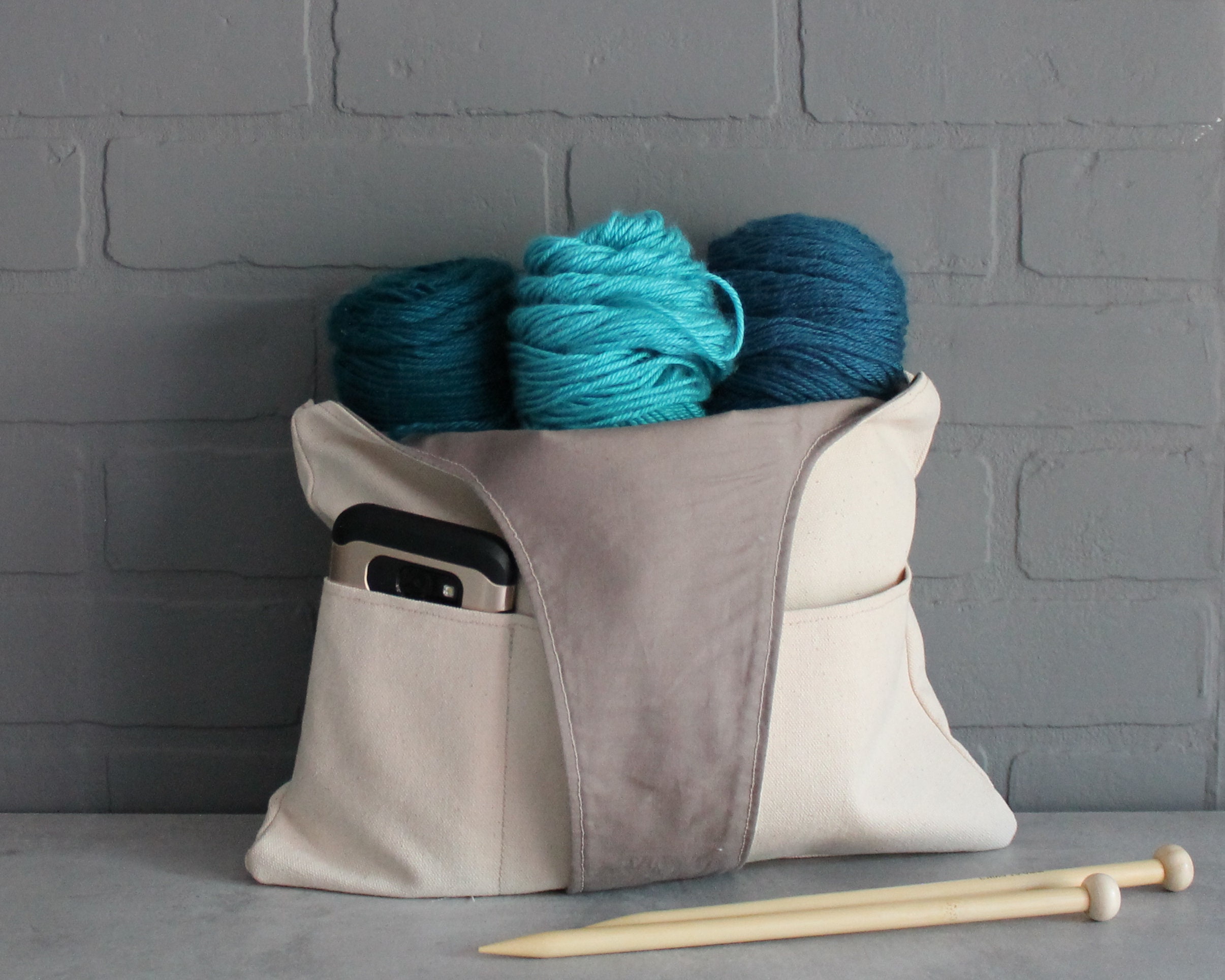 Large Canvas Knitting Project Bag Knitting Wristlet Bag Yarn Etsy