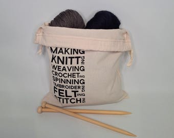 Fibre Arts Handmade Cotton Drawstring Knitting or Crochet Project Bag, Yarn Bag | Gift for Knitter | Made in Canada, FREE Shipping in Canada