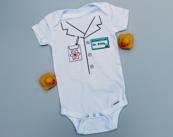 Custom Baby Onesie Baby s Name Department on Lab Coat Baby Shower New Baby Gift Baby Girl or Baby Boy Onesie FREE Shipping in Canada