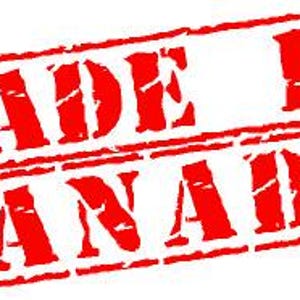 May include: Red rubber stamp with the text "Made in Canada" in white letters.
