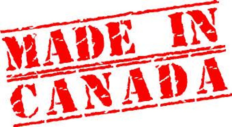 May include: Red rubber stamp with the text "Made in Canada" in white letters.