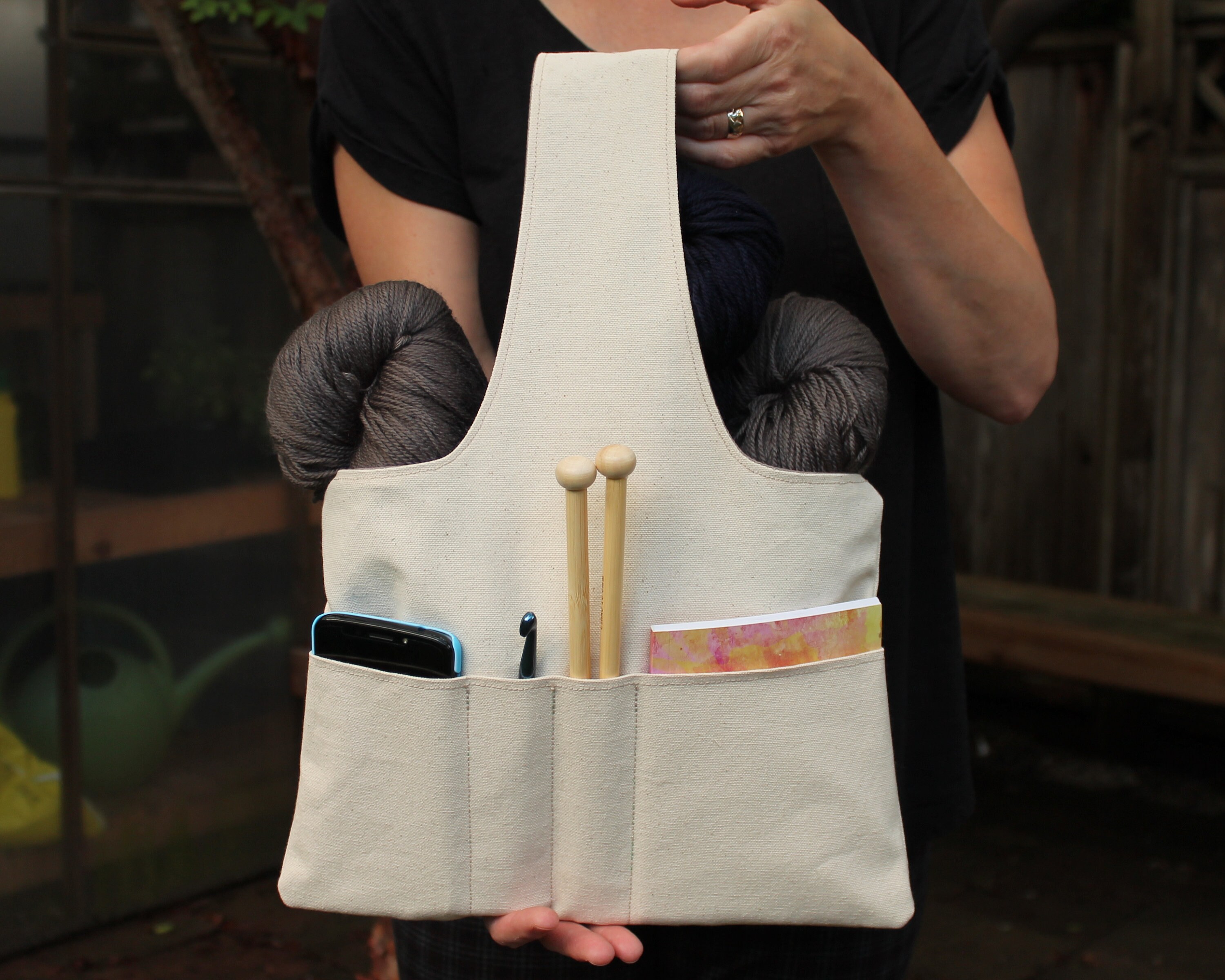 Large Canvas Knitting Project Bag Knitting Wristlet Bag Yarn Etsy