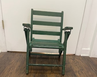 Vintage Green Wood Folding Child&#39;s Chair