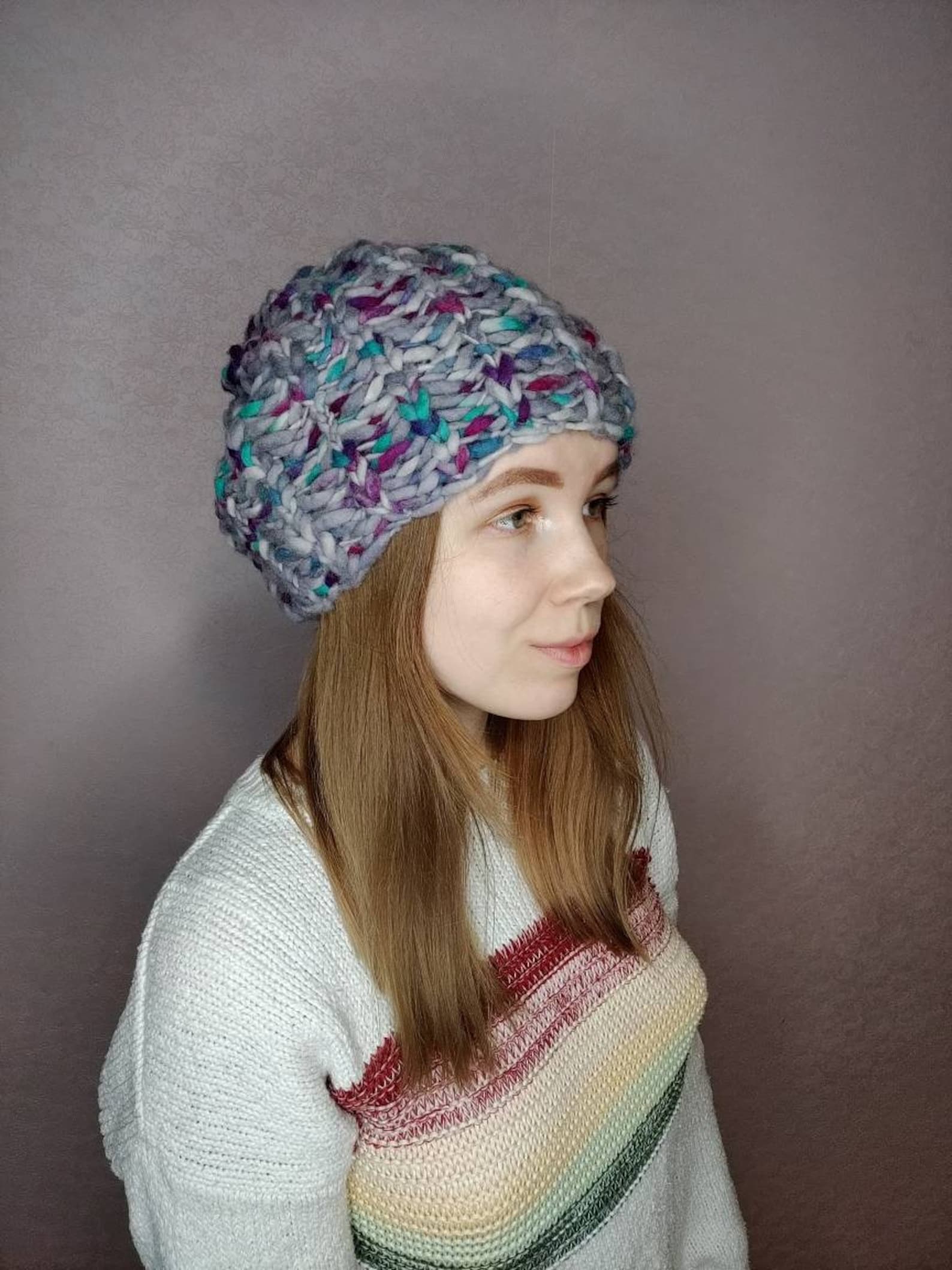 Peruvian wool slouchy knit hat Hand dyed wool hat Etsy