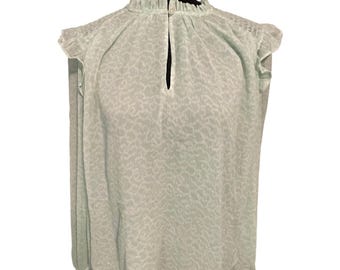 LOFT - Haut chemisier vert blanc L/S à volants pour femmes